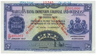 Saint Lucia 5 Dollars, 1937 obverse