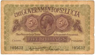 Saint Lucia 5 Shillings, 1920 obverse