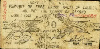 Samar 20 Centavos, 1943 obverse