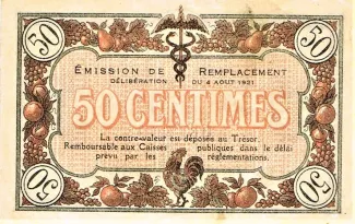 Sane-et-Loire and Ain, Departments de 50 Centimes, 1921 reverse