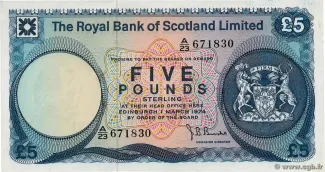 Scotland 5 Pounds, 1972-1981 obverse