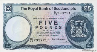 Scotland 5 Pounds, 1982-1986 obverse