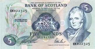 Scotland 5 Pounds, 1990-1994 obverse