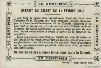 Senegal 50 Centimes, 1917 reverse
