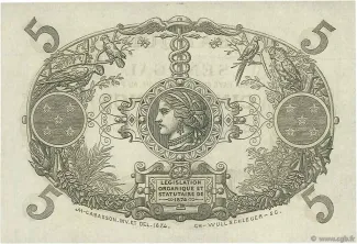 Senegal 5 Francs, 1874 reverse