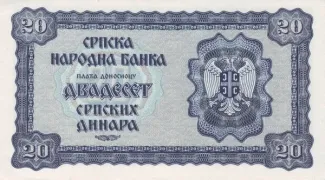 Serbia 20 Dinars, 1942 P-28 reverse