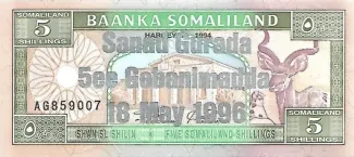Somaliland 5 Shillings, 1996 P-14 obverse