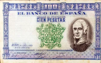 Spain 100 Pesetas, 1937 P-106 obverse