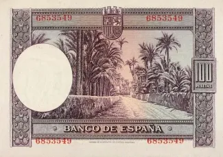 Spain 100 Pesetas, 1938 P-90 reverse