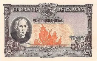 Spain 25 Pesetas, 1937 P-106 obverse