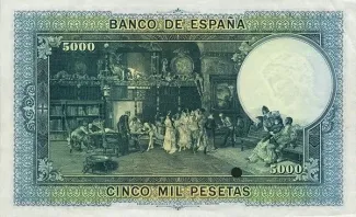 Spain 5,000 Pesetas, 1938 P-92 reverse