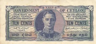 Sri Lanka 10 Cents - George VI, 1943 image