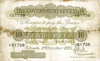 Sri Lanka 10 Rupees, 1925 image