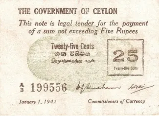 Sri Lanka 25 Cents, 1942 image
