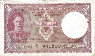 Sri Lanka 2 Rupees - George VI, 1941 image