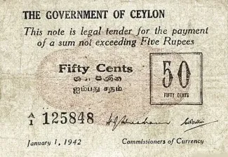 Sri Lanka 50 Cents, 1942 image