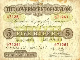 Sri Lanka 5 Rupees, 1925 image