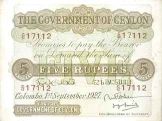 Sri Lanka 5 Rupees, 1928 image