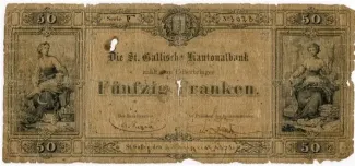 St. Gallen 50 Francs, 1868-1871 obverse