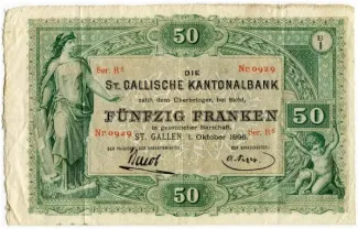 St. Gallen 50 Francs, 1883-1905 obverse