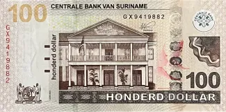 Suriname 100 Dollars, 2010-2020 obverse