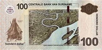 Suriname 100 Dollars, 2010-2020 reverse