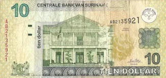 Suriname 10 Dollars, 2004-2009 obverse
