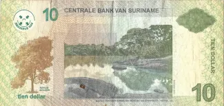 Suriname 10 Dollars, 2004-2009 reverse