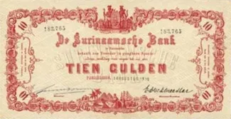 Suriname 10 Gulden, 1865-1919 obverse