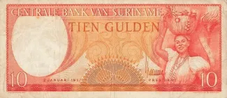 Suriname 10 Gulden, 1957 obverse