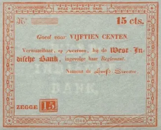 Suriname 15 Centen, 1837-1848 obverse