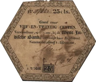 Suriname 25 Centen, 1837-1848 obverse