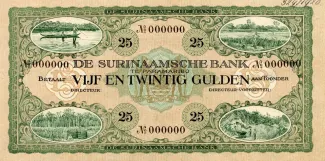 Suriname 25 Gulden, 1920-1941 obverse