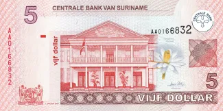Suriname 5 Dollars, 2004-2009 obverse