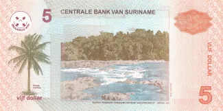 Suriname 5 Dollars, 2004-2009 reverse