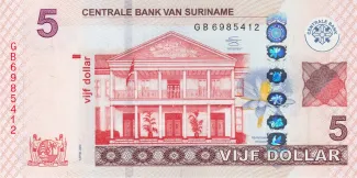 Suriname 5 Dollars, 2010-2020 obverse