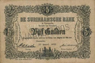 Suriname 5 Gulden, 1869-1933 obverse