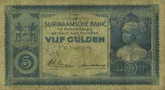 Suriname 5 Gulden, 1935-1940 obverse