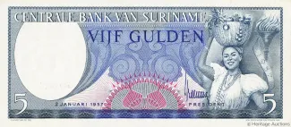 Suriname 5 Gulden, 1957 obverse