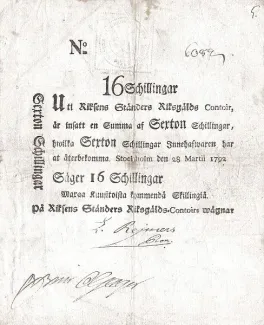 Sweden 16 Schillingar, 1791-1792 obverse