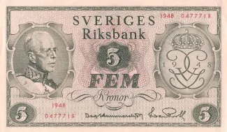 Sweden 5 Kronor, 1948 P-41 obverse