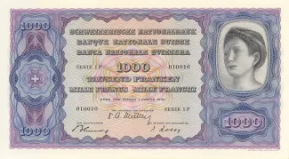 Switzerland 1,000 Francs 4th, 1950 P-44 obverse