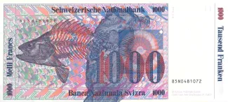 Switzerland 1,000 Francs 7th, 1985 P-65 reverse