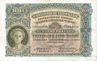 Switzerland 100 Francs 2nd, 1923 obverse