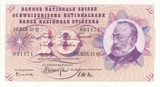 Switzerland 10 Francs 5th, 1955-1977 obverse