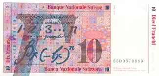 Switzerland 10 Francs 7th, 1983 P-60 reverse