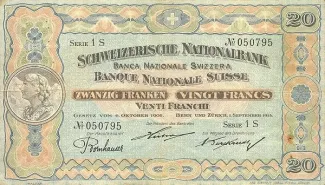 Switzerland 20 Francs 2nd, 1911-1922 obverse