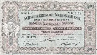 Switzerland 20 Francs 2nd, 1922 obverse