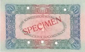Switzerland 20 Francs 3rd, 1926 P-38 reverse