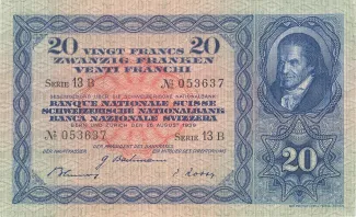Switzerland 20 Francs 3rd, 1929-1952 obverse